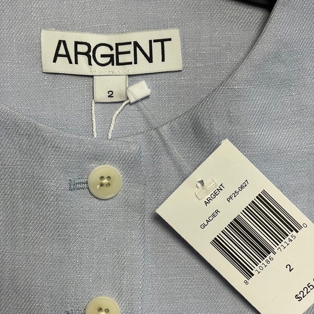 Nwt‎ Argent Womens Light Blue Linen Twill High Neck Button Waistcoat Vest Size 2 - Picture 2 of 7